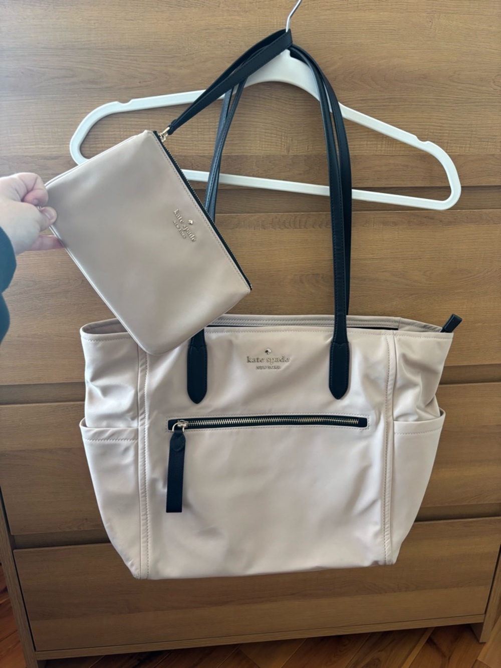 kate spade Blush Tote with Black Straps and Matching Pouch